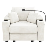 Modern Single Sofa Couch 39.4" with Storage USB Ports Cup Holders Beige