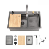 Stainless Steel Waterfall Kitchen Sink 30x22" Black Single Bowl