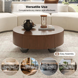 Round Solid Wood Coffee Table with Storage Walnut