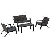 Outdoor Patio Set PE Wicker Black 4 Piece Loveseat Chairs