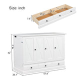 Farmhouse Style Solid Pine Murphy Bed Chest Cube with Charging Station and Storage Drawer, Full, White