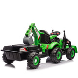 24V Kids Ride-On Electric Tractor Toy with 4-in-1 Construction Attachments (Exca