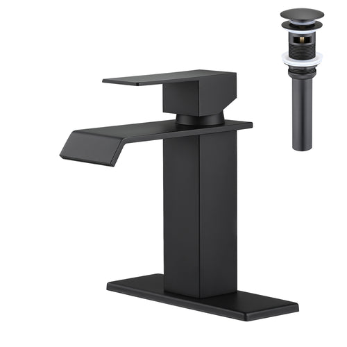 Waterfall Spout Bathroom Sink Faucet Single Handle Pop-Up Drain