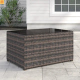 Fire Pit Table Glass Top Wicker Brown Rectangular 33x22in