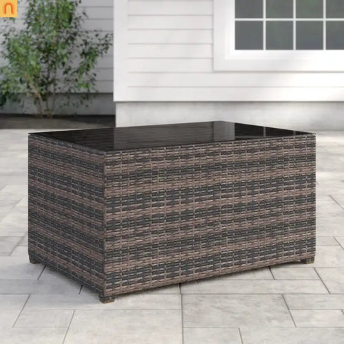 Fire Pit Table Glass Top Wicker Brown Rectangular 33x22in