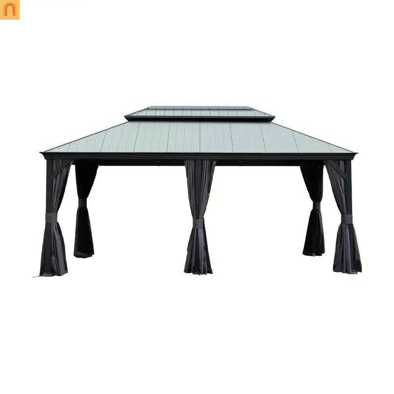 Hardtop Gazebo Steel Dark Gray 12x18ft Netting Curtains 60MPH