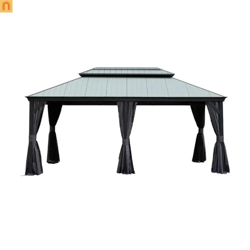 Hardtop Gazebo Steel Dark Gray 12x18ft Netting Curtains 60MPH