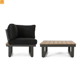 Outdoor Corner Chair Set Aluminum Acacia Wood Dark Gray 2 Piece