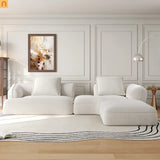 Sectional Sofa L-Shape Deep Seat Polyester Beige 4 Seat 121 In