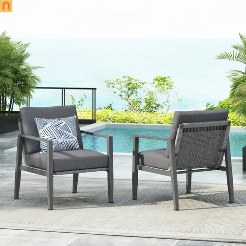 Outdoor Lounge Chair Aluminum Gray Rope Accents with Cushions