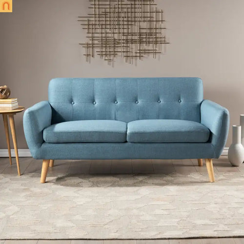 Loveseat Mid Century Modern Tufted Fabric Blue 67.25in