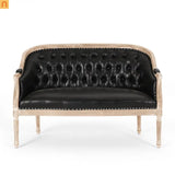 Loveseat Chesterfield Tufted Black Poly Leather 49.5in Long 26.5in Wide