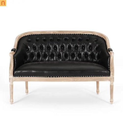 Loveseat Chesterfield Tufted PU Leather Black 49.5in
