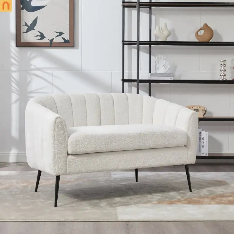 Loveseat Channel Tufted Chenille Ivory Metal Legs Pocket Spring 350 lb