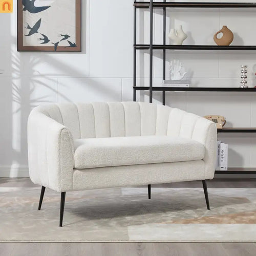Loveseat Channel Tufted Chenille Ivory Metal Legs Pocket Spring 350 lb