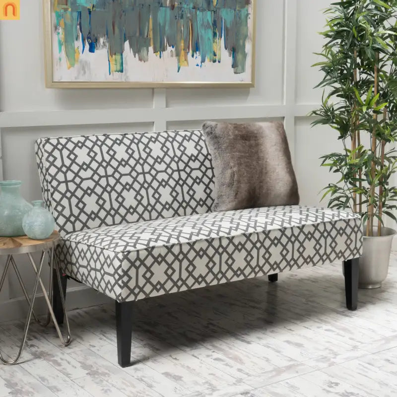 Loveseat Modern Geometric Fabric Gray Matte Black Legs 50in