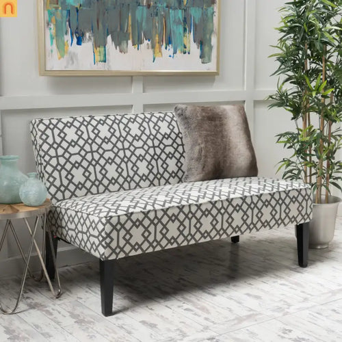 Loveseat Modern Geometric Fabric Gray Matte Black Legs 50in