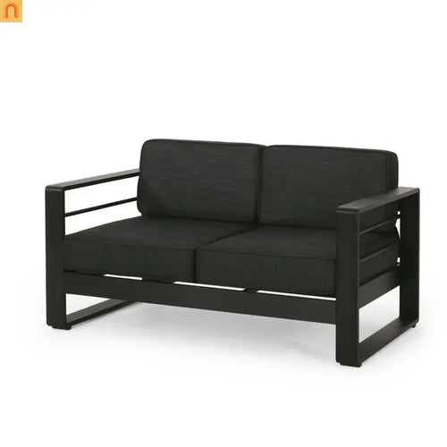 Outdoor Loveseat Aluminum Dark Gray Modern 57in