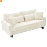 Loveseat Modern Square Arms Corduroy Beige 4 Pillows 80.31in