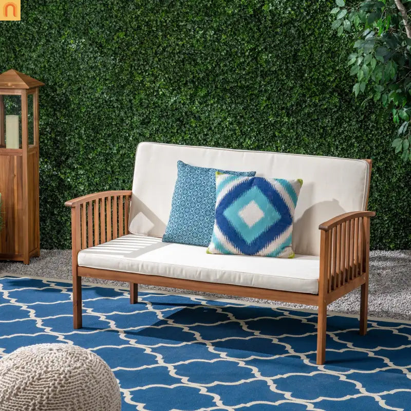 Outdoor Loveseat Acacia Wood 53" Waterproof Cushion