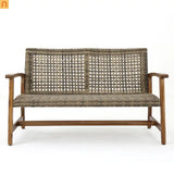 Outdoor Loveseat Acacia Wood Wicker Natural Gray 52in