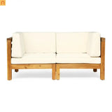 Outdoor Loveseat Set Acacia Wood Beige Cushion 2 Piece Modular