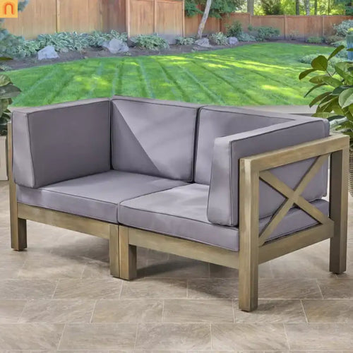 Outdoor Loveseat Acacia Wood X Back Dark Gray 2 Piece Modular