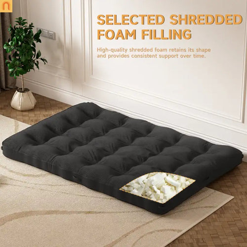 Mattress Floor Foldable Corduroy Black 8in Full XL Anti-Slip