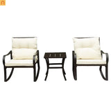 Outdoor Rocking Chair Set Metal White PE Wicker Cushion 2 Piece