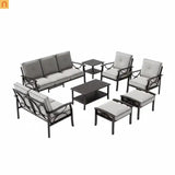 Outdoor Patio Set 8 Piece Steel Black Gray Seats 9