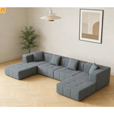 Sectional Sofa Modular Flannelette Gray 6 Seat Convertible 145 In
