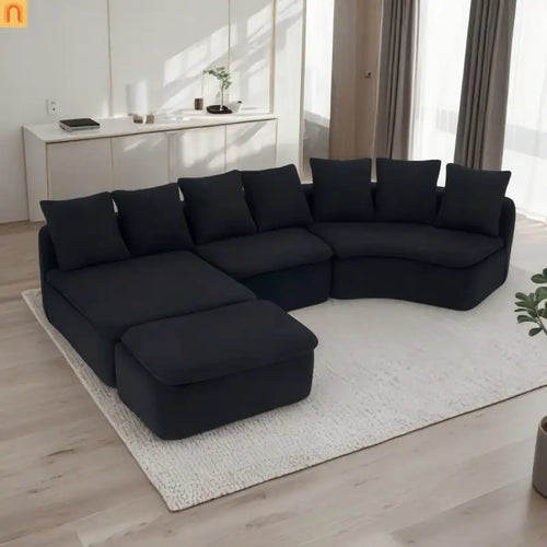 Sectional Sofa U-Shape Chenille Black 10 Seat Modular 128 In No Assembly
