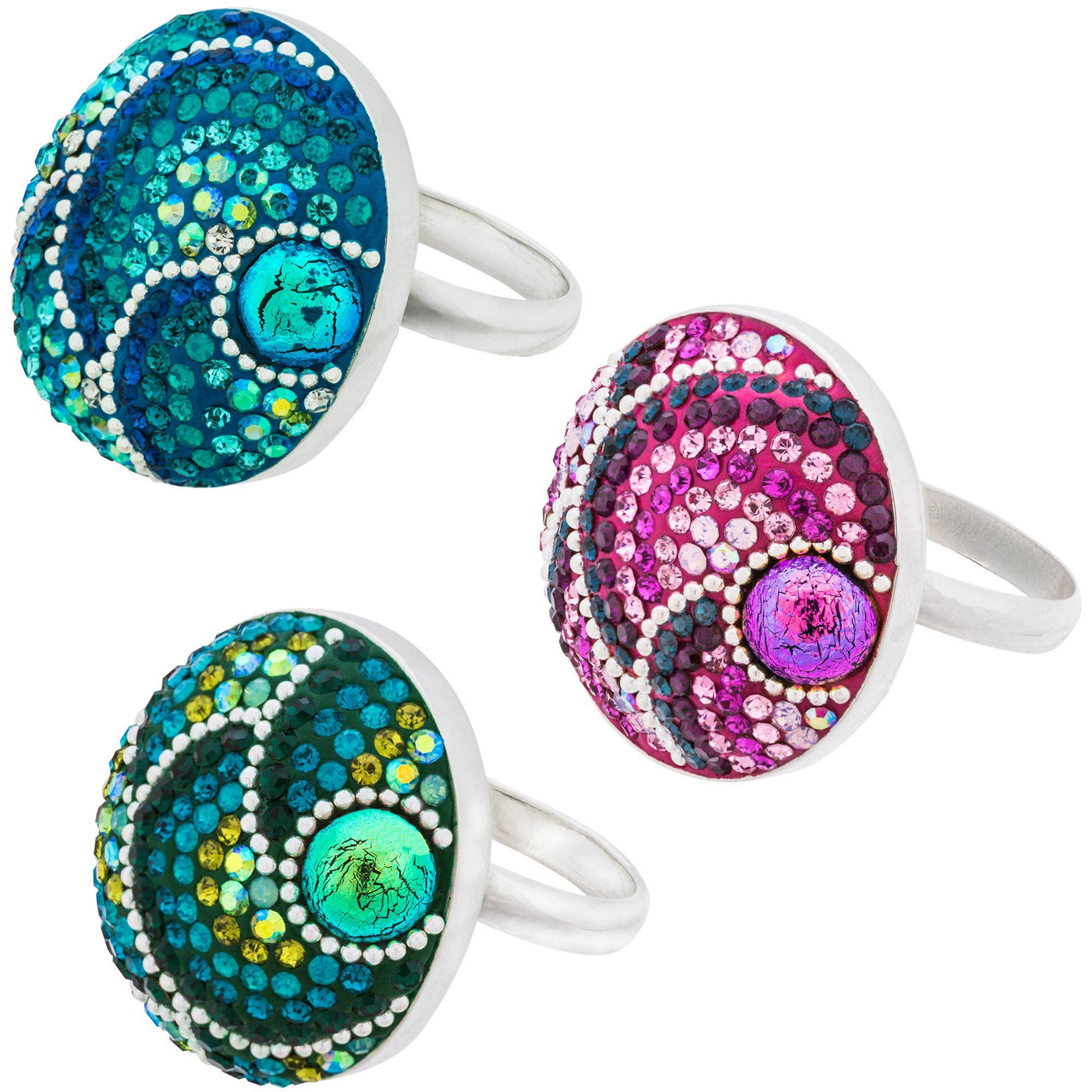 Mosaic Crystals Adjustable Sterling Ring