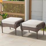 Outdoor Ottoman PE Wicker Steel Beige Cushion Set of 2