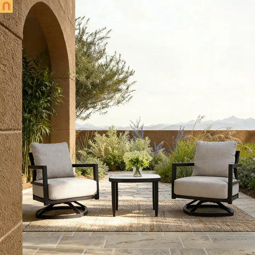 Outdoor Conversation Set Aluminum Sintered Stone Black 3 Piece Swivel
