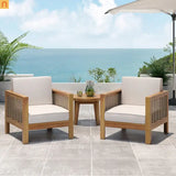 Outdoor Club Chair Set Acacia Wood Wicker Teak Beige Set of 2