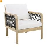 Outdoor Club Chair Acacia Wood Rope Light Teak Cream Cushion