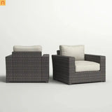 Outdoor Armchair Set HDPE Wicker Aluminum Gray Espresso Set of 2