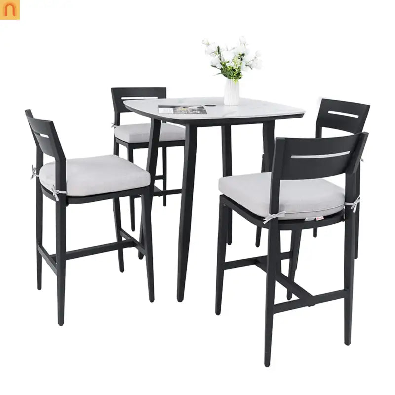 5 Piece Outdoor Bar Set Aluminum Sintered Stone