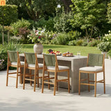 Outdoor Bar Stool Acacia Wood Wicker Green Cream Cushion Set of 4