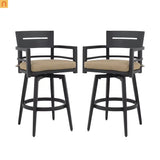 Outdoor Bar Stool Aluminum Black Swivel 360 Cushion Set of 2 42.9in