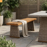 Outdoor Bench Acacia Wood Wicker Legs Teak Brown 57in