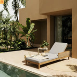Outdoor Lounge Chair Acacia Wood Light Gray Wicker Cushion 4 Position