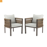 Outdoor Chair Set Steel Rope Brown Gray Cushion Tub Design 2 Piece