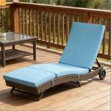 Chaise Lounge PE Rattan Sky Blue S-Shape 5-Position Wheels 81in