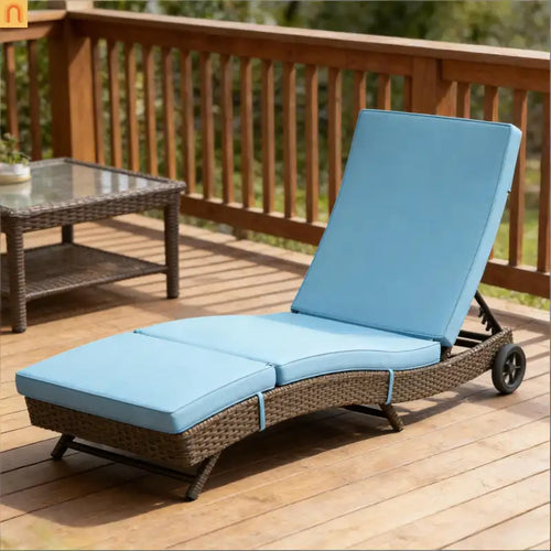 Chaise Lounge PE Rattan Sky Blue S-Shape 5-Position Wheels 81in