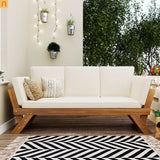 Outdoor Sofa Daybed Acacia Wood Natural Beige Cushion Adjustable 3 Pos