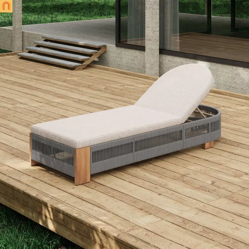 Chaise Lounge Acacia Wood Rope Teak Gray Adjustable Beige Cushion 79.5in