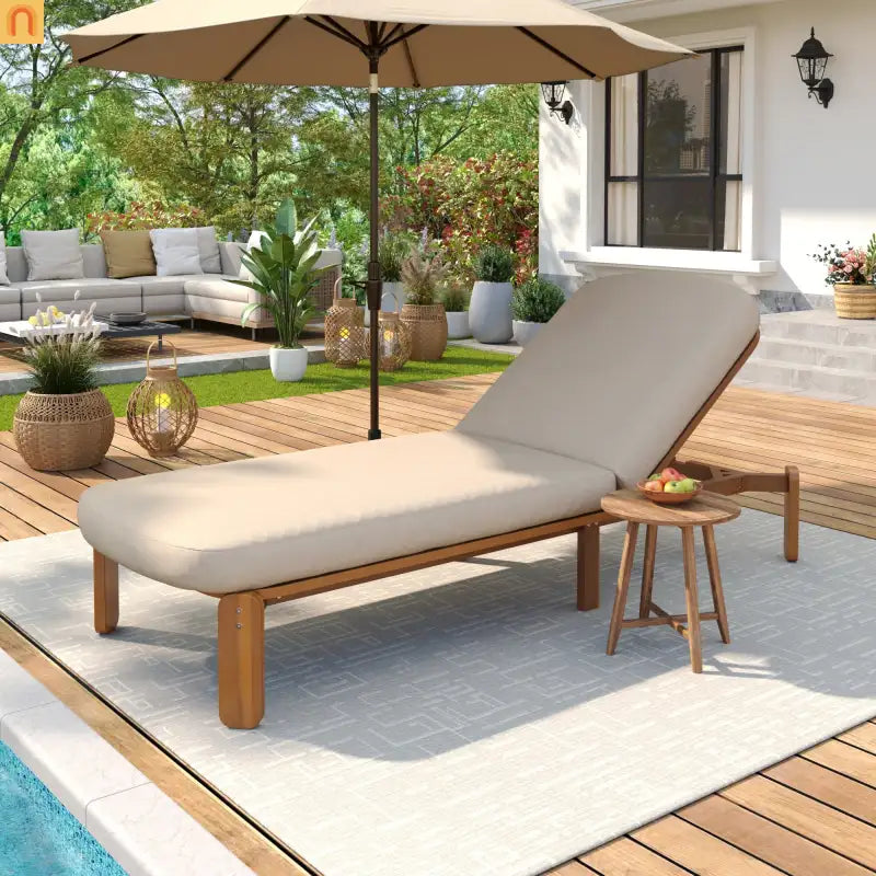 Chaise Lounge Acacia Wood Brown Cushion 3 Position 400 LB 76.3in
