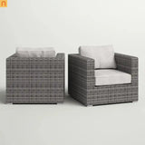 Outdoor Club Chair Set All-Weather Wicker Gray 33in Set of 2